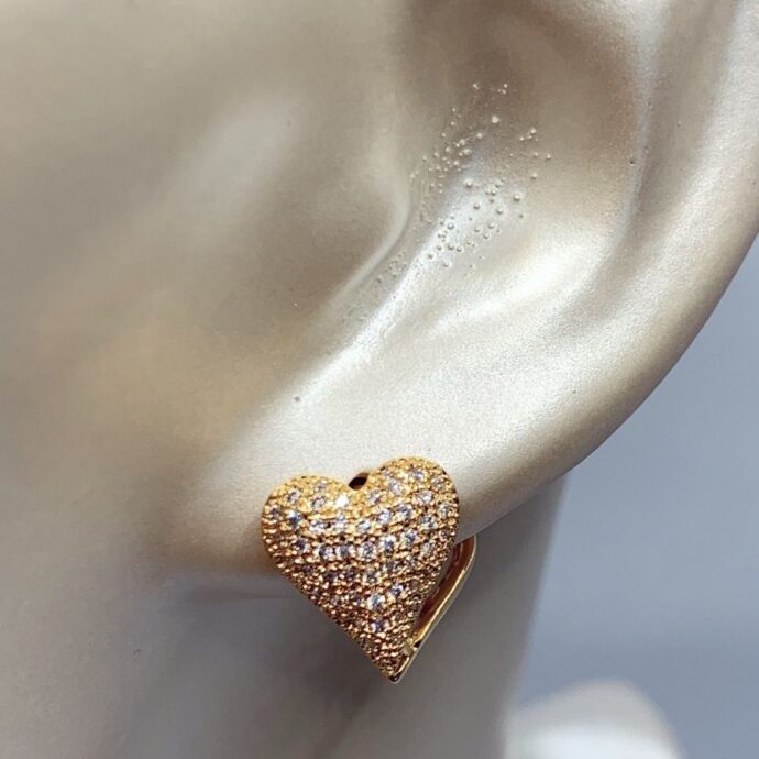 Brinco Coração Folheado C/ Strass