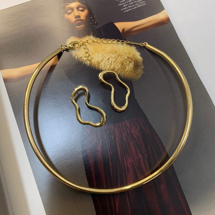 Conj. Gargantilha e Brinco Dourado